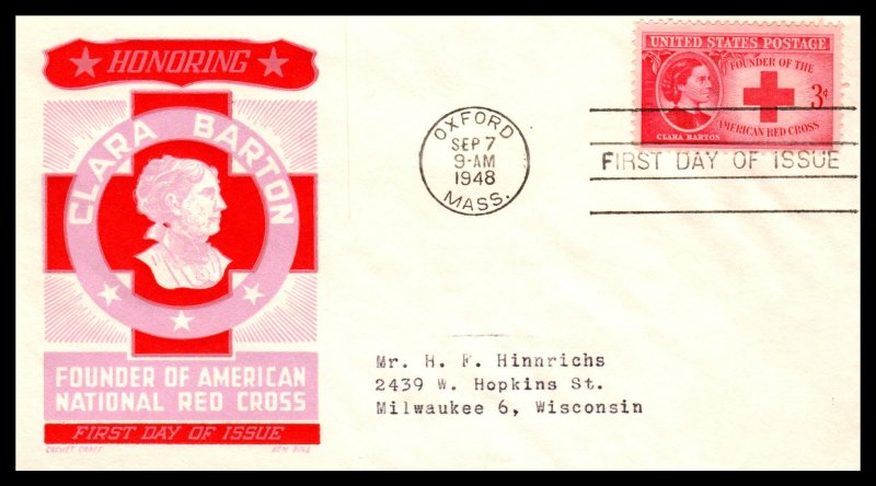 US 967 Clara Barton Cachet Craft Boll Typed FDC