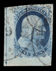 MOMEN: US STAMPS #9 POS. 91R1L IMPERF USED VF LOT #89941*