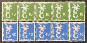 Germany 1958 #790-1, Europa, Wholesale Lot of 5, MNH, CV $14.75