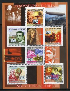 Comoro Is. MNH,  Famous Inventors Souvenir Sheet from 2009.