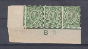 GB KGV 1912 1/2d Downey Margin Strip Of 3 B11 MNH (2) MH (1)  BP9617