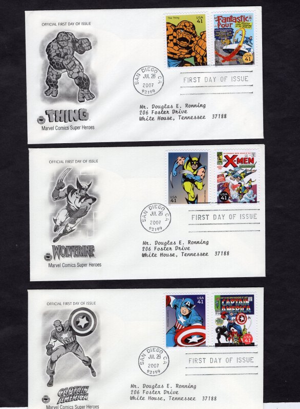 4159a-t Marvel Comics, set/10 FDC PCS addressed