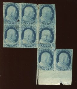 7 Franklin Imperf Mint Block of 8 Stamps with APS Cert (Stock 7 APEX A1)