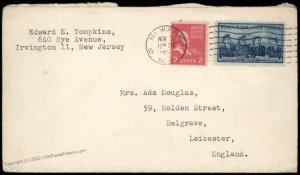 USA 2 Prexie Transatlantic Cover Leicester England 80760