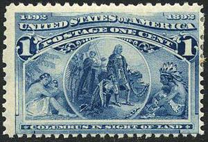 US #230 Mint Hinged 1c Columbian from 1893