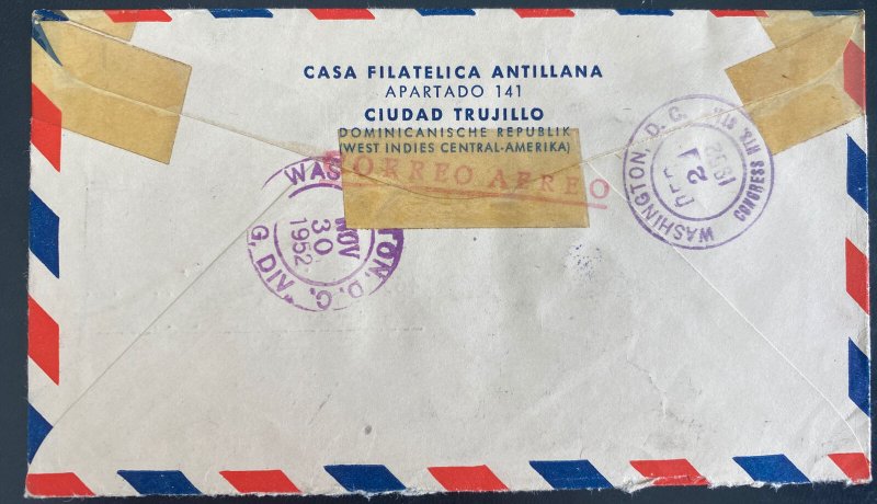 1952 Ciudad Trujillo Dominican Rep Airmail Censored Cover To Washington DC Usa 