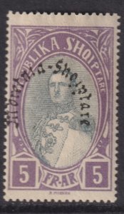 1928 Albania King Zog I 5fr black overprint issue MMH Sc# 237 CV $7.50