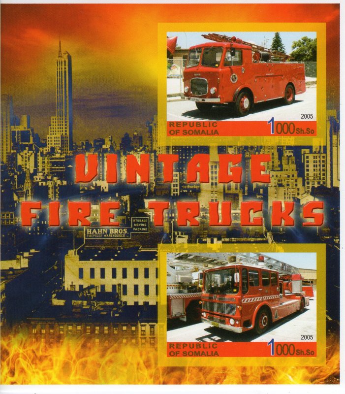 Somalia 2005 VINTAGE FIRE TRUCKS Souvenir Sheet IMPERFORATED  MNH