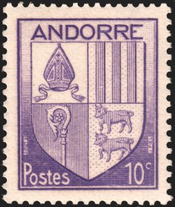 Andorra (French) #78  MNH - 10c vio Coat of Arms (1944)