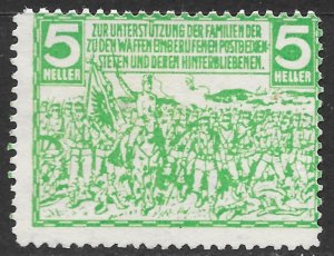 Austria World War 1 Cinderella Poster Stamp 5 Heller Postal Worker Family Relief