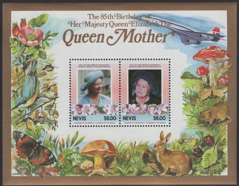 Nevis 1985 MNH Sc 433 $6 Queen Mother 85th Birthday Sheet of 2