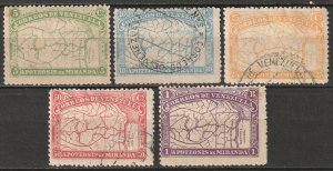 Venezuela 1896 Sc 137-41 set MH*/CTO some thins/disturbed gum