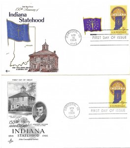 1966 FDC, #1308, 5c Indiana Statehood 150th, 2 diff. cachets