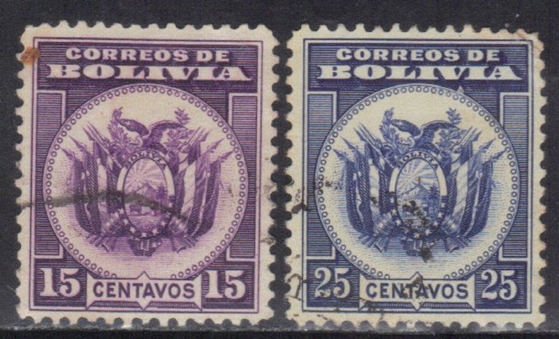 BOLIVIA SC# 216-17 **USED** 15c+25c 1933 SEE SCAN