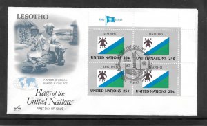 United Nations #555 FDC Block of 4 Flag Series Lesotho Artcraft Cachet (A1191)