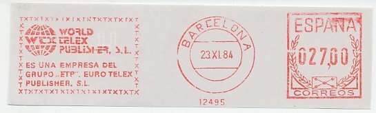 Meter cut Spain 1984 Telex - World publisher