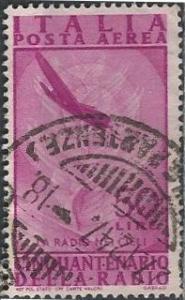 Italy C121 (used, nice cancel) 50 lire radio in the skies, lilac rose (1947)