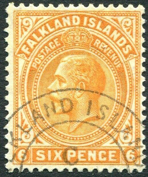 FALKLAND ISLANDS-1925 6d Yellow-Orange Sg 78 FINE USED V31004