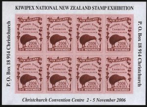 New Zealand Kiwipex 2006 Cinderella Sheet of 8 Imperf