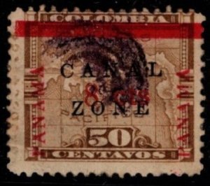 1906 Scott #- CZ19 Canal Zone 8 Cent on 50 Cent Columbia Centavo Map of Panama