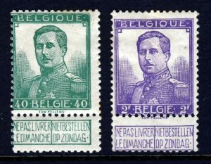 BELGIUM 1912 Albert I Small Head 40c. & 2 Fr. With Labels SG 139 & SG 142 MINT