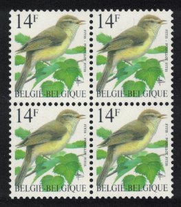 Belgium Willow warbler Bird Buzin 'Pouillot Fitis' 14f Block of 4 1995 MNH