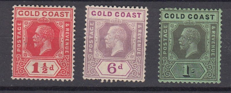 J39470  jlstamps, 1921-5 gold coast mhr #85,89-90 kings wmk 4,