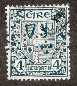 1922 Ireland Éire Sc #71 - VF perfin, Coat of Arms 4p blue, used postage stamp