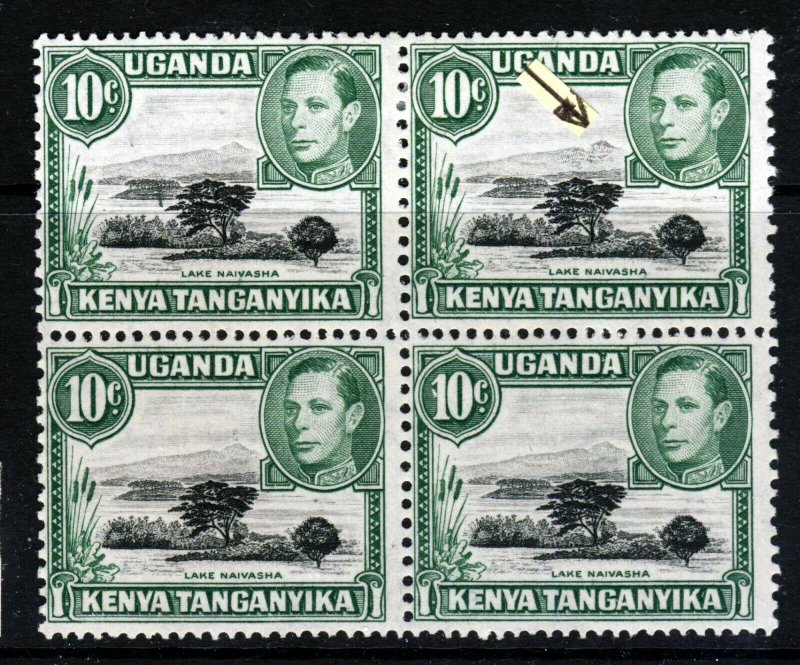 KENYA UGANDA & TANGANYIKA KG VI 1949 10c. BLOCK RETOUCHED MOUNTAIN SG 135a MINT