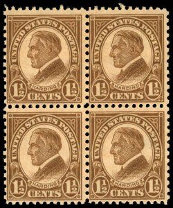 US Sc 633 MH/MNH BLOCK of 4 - 1927 1½¢ - Harding - See Description