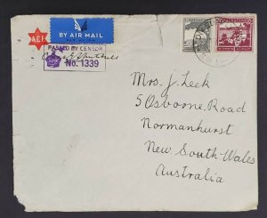 1940 Palestine Australian Army DIV Supply H.Q.P.O. 5.M.I Censored Airmail Cover