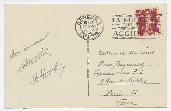 Card / Postmark Switzerland 1930 Traffic safety