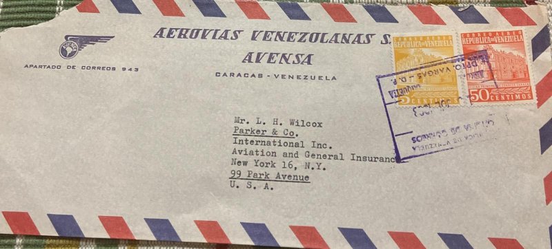 SB) VENEZUELA, POST OFFICE CARACAS, DEPTO VARGAS CANCELLATION, AEROVIAS VENEZOL