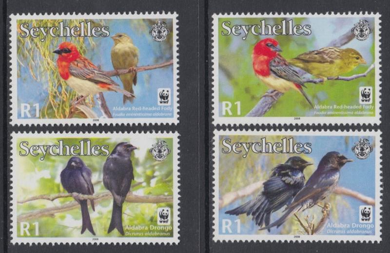 XG-BA496 SEYCHELLES IND - Wwf, 2008 Birds, Aldabra Drongo MNH Set