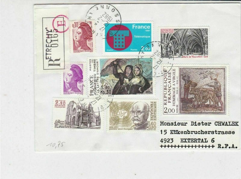 France 1982 Etrechy Cancels Diff Subjects Multi Stamps Registered Cover Rf 29858