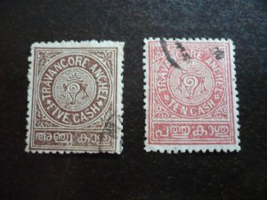 Stamps - India Travancore - Scott# 22-23 - Used Set of 2 Stamps