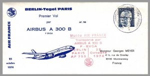 GERMANY - 1974 AIR FRANCE AIRBUS BERLIN-TEGEL to PARIS - FIRST FLIGHT COVER FFC