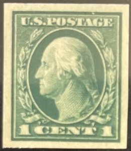 Scott #481 1916 1¢ G. Washington unwatermarked imperf. unused hinged XF cent.