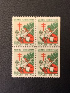 1930 US Christmas Holiday Seals/Stamps MH block of 4 stock photo