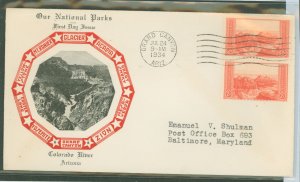 US 741 1934 2c Grand Canyon (part of the Nat'l Parks series) on an addressed (typed) FDC with a Top Not cachet