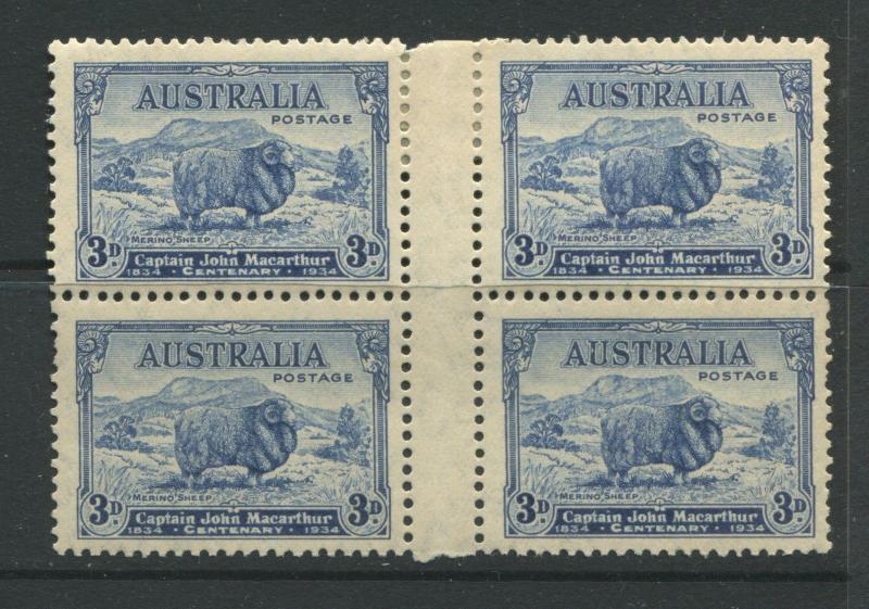 Australia 1934 2d, 3d, & 9d Sheep set in mint o.g. blocks of 4 