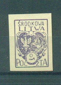 Central Lithuania sc# 5 imperf mnh printed on both sides cat value $6.00