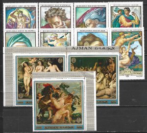 COLLECTION LOT 21651 AJMAN 11 MH STAMPS 1968+ 1 COMPLETE SETS CV+$21
