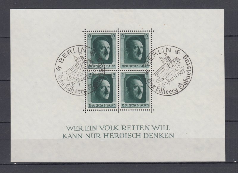 WWII Third Reich 1937 Block Michel 7 VFU Berlin Postmark