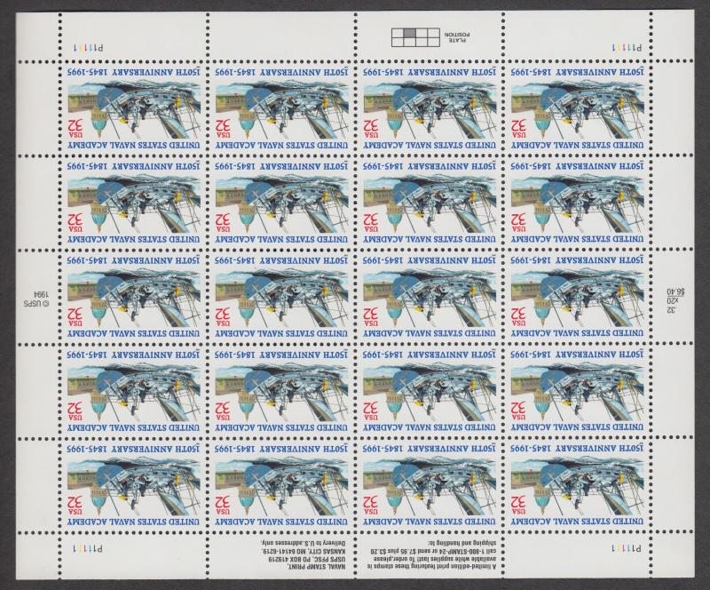 US #3001  US Naval Academy  Full sheet of 20  MNH