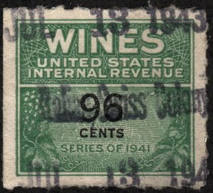 RE145 96¢ Wine Revenue Stamp (1942) Used