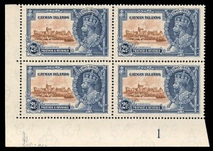 Cayman Islands 1935 KGV Silver Jubilee 2½d SW corner PLATE 1 block MNH. SG 109.