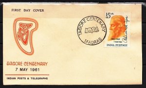 India, Scott cat. 341. Tagore. Poet & Musician issue. First day cover. ^