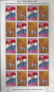 Palau 398a Cent Olymp Atlanta - France/WWII Flags/Track&Field MNH MS CV$20 1996