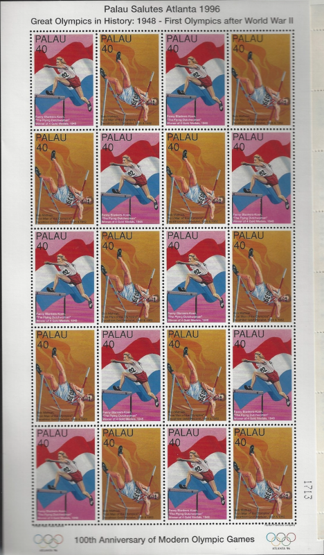 Palau 398a Cent Olymp Atlanta - France/WWII Flags/Track&Field MNH MS CV$20 1996